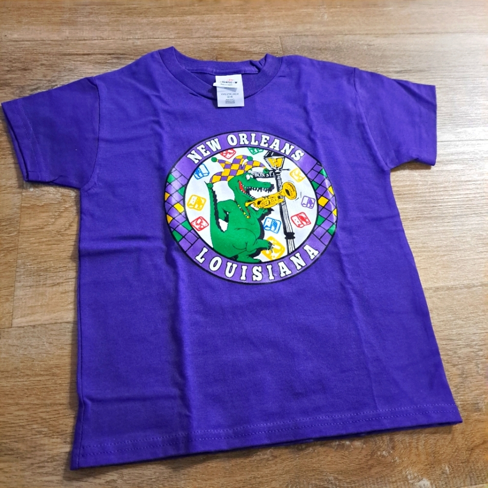 Hanes Athletic Purple Kids T-Shirt New Orleans Print Youth XS NWOT